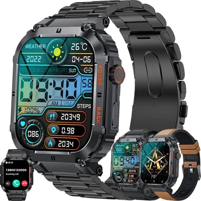 Produktbild von Smartwatch für Männer, 1,96 mit Bluetooth-Anrufen, mit SpO2-Blutdruckmessgerät, Herzfrequenz, Schrittzähler, Schlafüberwachung, für iOS Android