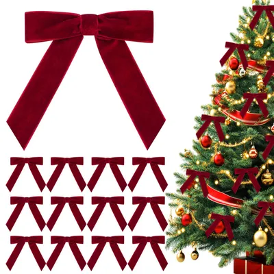 12 Samtschleifen, weinrot, für Weihnachtsbaum-Deko