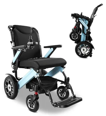 Image de Fauteuil roulant électrique - Pliable - Autonomie de 48 km - Moteur de 500 W - Batterie lithium amovible de 13 Ah - Charge maximale : 150 kg - Couleur : bleu