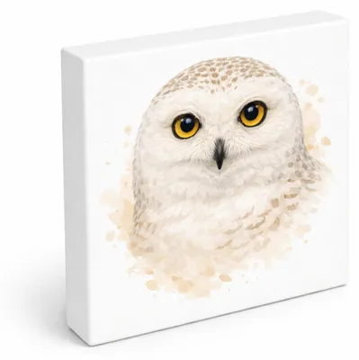 Produktbild von Schneeeulenzauber Schneeeulen Portrait Holzbild in 15x15 cm zum Stellen oder