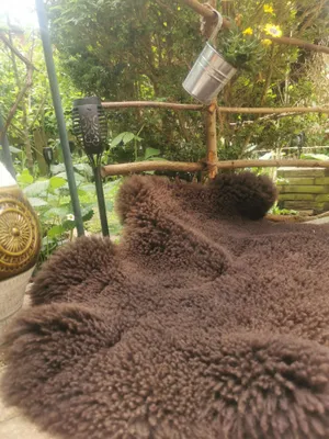 Produktbild von Merino Schaffell Echt – Lammfell Naturfell Teppich, weich, warm, Fell für Sofa, Stuhl & Deko Größe:110cm - 120cm,Farbe:BRAUN/DUNKEL