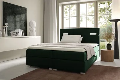 Produktbild von Polsterbett MIRONA 120x200 mit LED-Beleuchtung – Flaschengrün + GRATIS Matratzenauflage