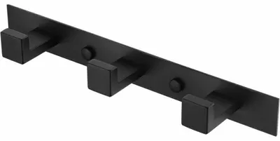 Produktbild von 3er Wandhalterung Bad Edelstahl 304 - Mäntelhaken Wand, Schwarz Matt, Ohne Bohren mit Kleber