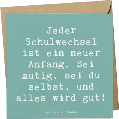 Produktbild von Mr. & Mrs. Panda Klappkarte Spruch Einen Schulwechsel bewältigen - Meeresbrise - Geschenk, Zuversicht, Herausforderungen meistern, doppelkarte, anlasskarte, Trost, Mut