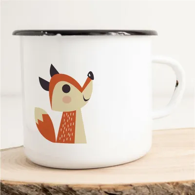 Produktbild von Huuraa Emaille Tasse Fuchs Geschenk Kaffeebecher Vintage 300ml Fuchs Präsent
