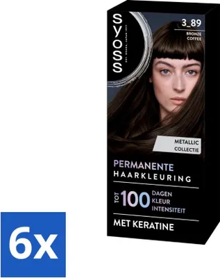 Produktbild von SYOSS – Coloration 3-89 Bronze Coffee – Haarfärbemittel – Grauabdeckung – Reduziert Haarbruch - Vorteilspack - 6 Stücke