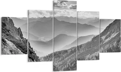 Produktbild von Bild auf Leinwand - Leinwandbild - 5 Teile - Schwarzweiß Landschaft Berge - 125x70cm - Wand Bild - Wanddeko - Wandbilder - Leinwanddruck - Bilder - Wanddekoration - Leinwand bilder - EA125x70-4560