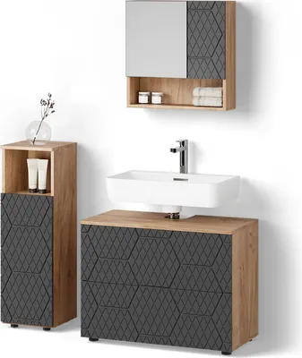 Produktbild von Badmöbel-Set Livinity Ronco Anthrazit mit Wabenstruktur 3 Teile, mit Midischrank, Model 52920