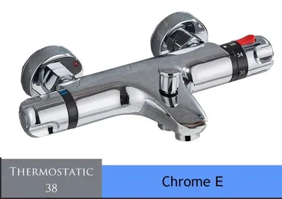 Produktbild von Thermostatische Duscharmatur - Wandmontierte Mischbatterie - Zweihebel-Bedienung - Warm- und Kaltwasserregelung - Für Badewanne und Dusche - Messing - Chrom E