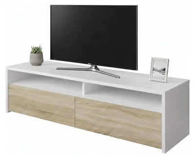 Image de Ahuri - Meuble TV, 130x40x36h cm Blanc, 2 Étagères