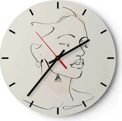 Produktbild von Wanduhr - Rund - Glasuhr - Frau Zeichnung Linie - 30x30cm - Schleichendes Uhrwerk - Lautlos - zum Aufhängen bereit - Dekoration Modern - Wanddekoration aus Glas - C3AR30x30-5046