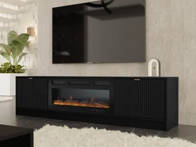 Obrázek produktu pro Široký televizní stolek s elektrickým krbem TABORO - černý