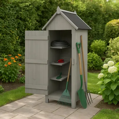 Produktbild von Gartengeräteschrank aus Holz Grau