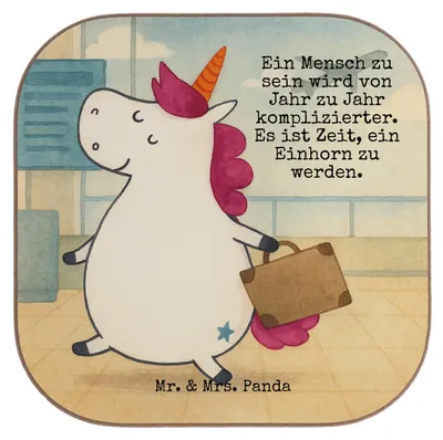 Produktbild von Mr. & Mrs. Panda Tischuntersetzer Einhorn Koffer Design - Weiß - Geschenk, Unicorn, Einhörner, Untersetzer für Gläser, Holzuntersetzer, Tischschoner, Coaster, Spaß