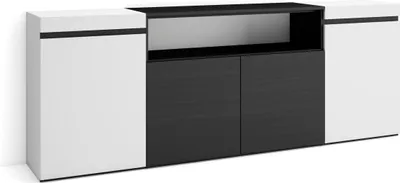 Produktbild von Sideboard, Highboard, 200x35x75cm, 4 Türen, Wohnzimmer, Küche, Weiß und Schwarz