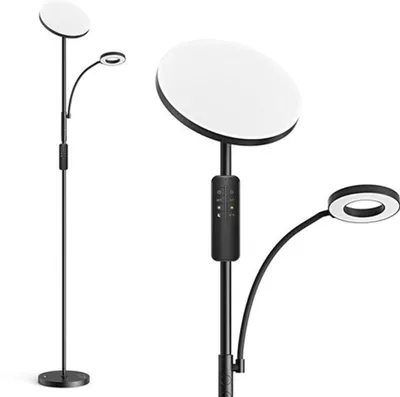 Zdjęcie produktu dla Lampa stojąca dwugłowkowa - 36W - regulacja barwy światła od 2700K do 6500K - z pilotem