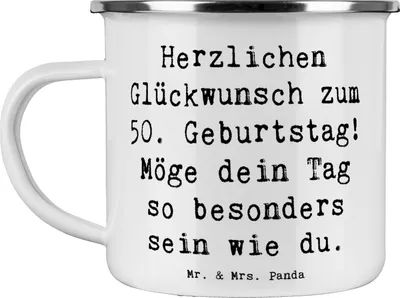 Produktbild von Mr. & Mrs. Panda Pott Spruch 50. Geburtstag Freude - Weiß - Geschenk, besonderer, becher emaille, unvergesslich, liebevoll, Teetasse, Happy Birthday, 50 Jahre, Haferl