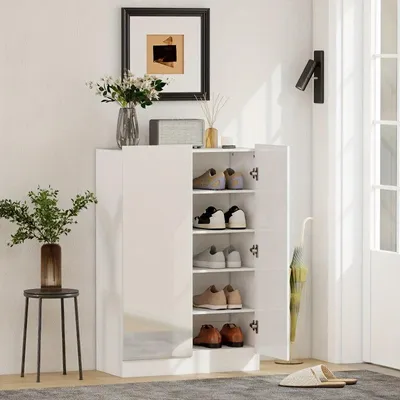 Zdjęcie produktu dla Półka na buty – szafka na buty – 5 półek – na 20 par butów – półki regulowane – biały