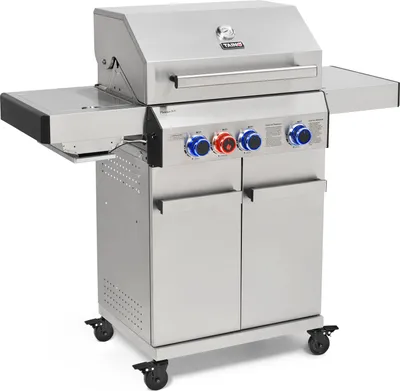 Produktbild von TAINO PLATINUM 3+1 Gasgrill komplett Edelstahl 3-Brenner silber Grillwagen BBQ Griller Piezozündung Seitenkocher Gusseisen-Roste