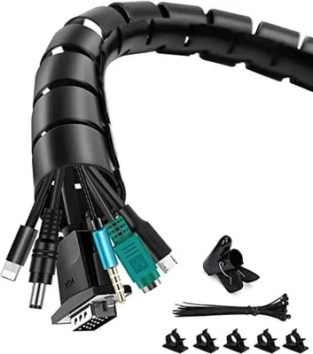 Produktbild von 2 x 1.5m Kabelschlauch Selbstschließend Schwarz, Durchmesser 16mm+22mm Flexibel Kabelkanal mit 20pcs Kabelbinder, 5 Kabelclips, 1 Drahtführungsclip, Kabelschutz Kabelmanagement für TV Computer