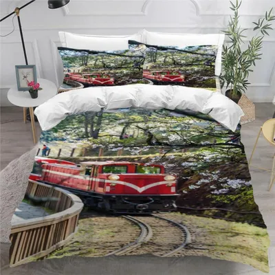 Produktbild von Bettwäsche-Set 200x200 cm 3D Druck Zug Eisenbahn Mikrofaser mit 2 Kissenbezügen 80x80 cm