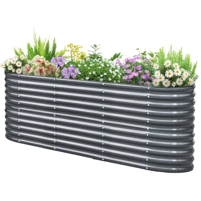 Produktbild von KING BIRD Hochbeet Verzinkter Stahl flanzkasten Gartenkasten 240 x 60 x 87 cm Grau Gartenbeet Frühbeet Garten für Blumen, Obst, Gemüse