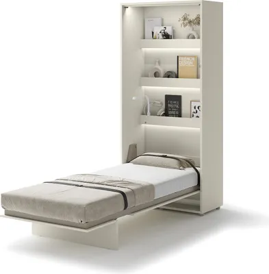 Produktbild von MEBLINI Schrankbett Bed Concept - Wandbett mit Lattenrost - Klappbett mit Schrank - Wandklappbett - Murphy Bed - Bettschrank - BC-03 - 90x200cm Vertikal - Kaschmir