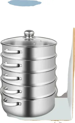 Zdjęcie produktu dla 5-warstwowa parowar, stal nierdzewna 304 przeznaczona do kontaktu z żywnością, średnica 26 cm, pojemność 15 kg na każdy poziom, szklana pokrywa umożliwiająca kontrolę wzrokową, regulowane ruszty do gotowania na parze