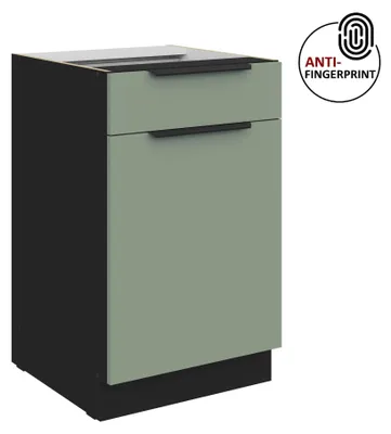 Produktbild von Küchen Unterschrank 50 cm Küche ARIA Aquamarin ultra matt + Schwarz matt, hochwertige Fronten mit Anti Fingerprint Beschichtung Küchenzeile Küchenblock