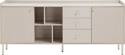 Produktbild von 2-türiges Sideboard mit 3 Schubladen und 4 Nischen - Beige und Gold - LUNAOR
