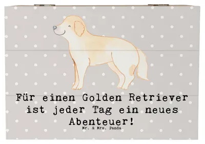 Produktbild von Mr. & Mrs. Panda Box Golden Retriever Abenteuer 22 x 15 cm - Grau Pastell - Geschenk, Schatzkiste, Hunderasse, Hunderassen Charakter, Vielfalt, Kiste, sozialer Hund