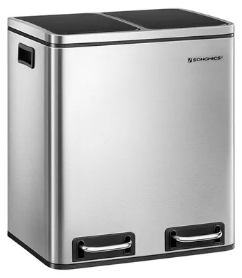 Image de Poubelle de 30 litres, avec 2 bacs intérieurs, en acier inoxydable, de couleur gris anthracite/noir, dimensions : 39,9 x 30 x 47 cm