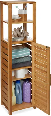 Obrázok produktu pre Kúpeľňová polička z bambusu - 6 políc - Nastaviteľné priehradky - Odolná voči vlhkosti - 119 x 33 x 25,5 cm - Stabilná - Prírodná