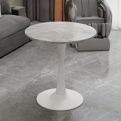 Produktbild von Modern Home Esstisch Rund Ø 70 cm für 2-4 Personen - Küchentisch Marmor-Optik Weiß mit Grauer Maserung - Stabiler Bistrotisch Mid-Century Design