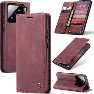 Image de Housse pour Xiaomi 15 RétroPolyuréthaneHousse en cuir avec fonction support Housse de protection rouge