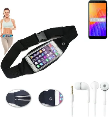 Produktbild von K-S-Trade Bauchtasche Gürteltasche kompatibel mit Huawei Y5p schwarz + Kopfhörer. Sport Running Jogging Fitness Laufen Umhängetasche Exercise