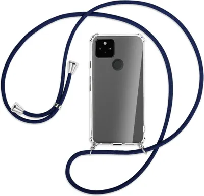 Produktbild von Handykette Backcover-Schutzhülle mit Band (Metall silberfarben) für Google Pixel 5a 5G  - dunkelblau