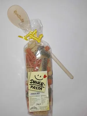 Produktbild von Motivnudeln mit Kochlöffel: Danke, 250g Nudeln + Löffel, Holzlöffel, Dankeschön, Geschenkidee