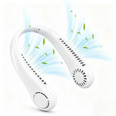Produktbild von Tragbarer Nackenventilator, Halsventilator, Flexibles Silikon, 360° biegbar, Blattloser Ventilator, 3 Geschwindigkeit, Geräuscharm, Weiß