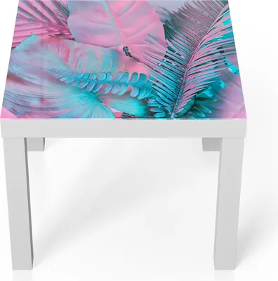 Produktbild von DEQORI Couchtisch 55x55 cm Weiß 'Tropenblätter: Farbeffekt' Glas Beistelltisch