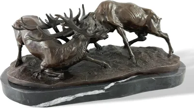 Produktbild von Bronzeskulptur Hirsch Kampf Antik-Stil Bronze Figur Statue nach Mène Replik 43cm