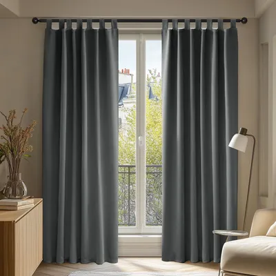 Zdjęcie produktu dla Zasłony Deconovo z przelotkami, zestaw 2 sztuk, wymiary 175 cm x 140 cm, zasłony zaciemniające, idealne do salonu, kolor ciemnoszary