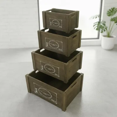 Produktbild von Melko Aufbewahrungsboxen 4er Set Braun Holzkisten Découpage Allzweck Organizer