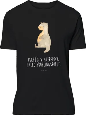 Produktbild von Mr. & Mrs. Panda S T-Shirt Otter Bauch - Schwarz - Geschenk, Winterspeck, Shirt, dick, mit Aufdruck, Tshirt, Grafik-T-Shirt, Sportmuffel, oberteil, Essen. Foodlover