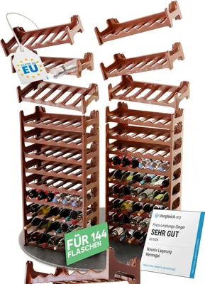 Produktbild von Novaliv Flaschenregal für 144 Flaschen | Weinregal braun | Regal aus stabilem Kunststoff, stapelbar (Braun, 24)