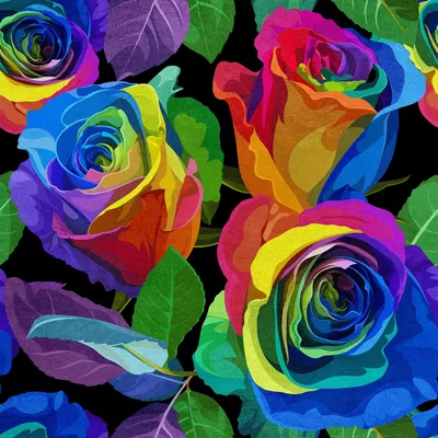 Produktbild von Royal Samt Stoff Polyester Zum Nähen - Motiv Regenbogenrosen