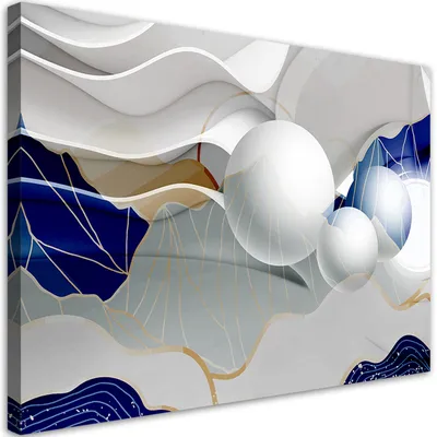 Produktbild von Leinwandbild Blaue Abstraktion mit 3D-Kugeln 100x70 Feeby Blau bild für die wand bereit zum aufhängen