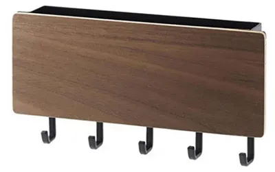 Schlüsselhalter Holz, 5 Haken, selbstklebend, Wandmontage, Walnussfarbe