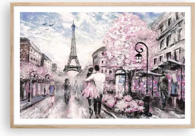 Produktbild von Gerahmtes Poster - Rahmen in heller Eiche - Paris Weg Illustration eiffle - 91,5x61 cm - Wand Bild - Wanddeko - Wandbilder - Wandposter - Bilderrahmen - Bilder - Kunstdruck - Wandbild P2NAA91x61-3149