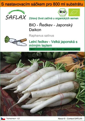 Obrázek produktu pro SAFLAX Garden in the bag - BIO - Ředkev - Japonský Daikon - Raphanus sativus - 100 Semena - S pěstebním substrátem v praktickém samovztyčovacím sáčku